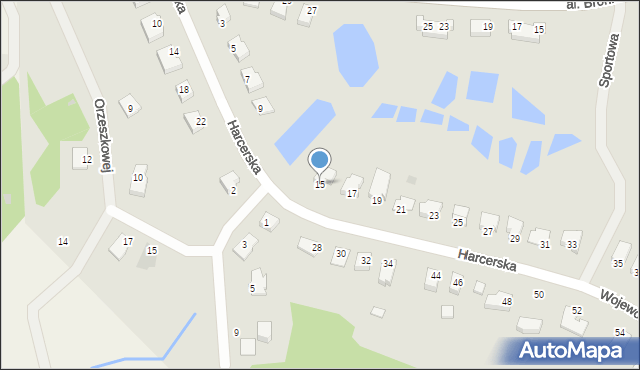 Biskupiec, Harcerska, 15, mapa Biskupiec