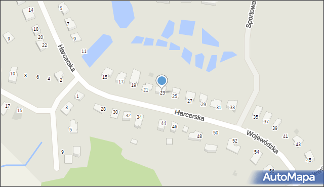 Biskupiec, Harcerska, 23, mapa Biskupiec