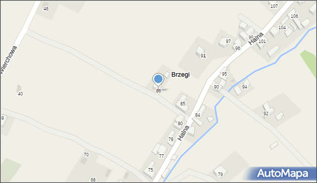 Brzegi, Halna, 86, mapa Brzegi