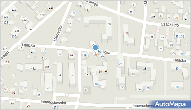 Bydgoszcz, Halicka, 18, mapa Bydgoszczy