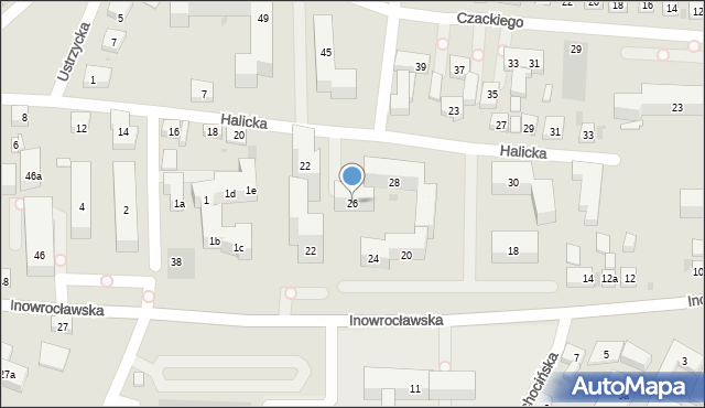 Bydgoszcz, Halicka, 26, mapa Bydgoszczy