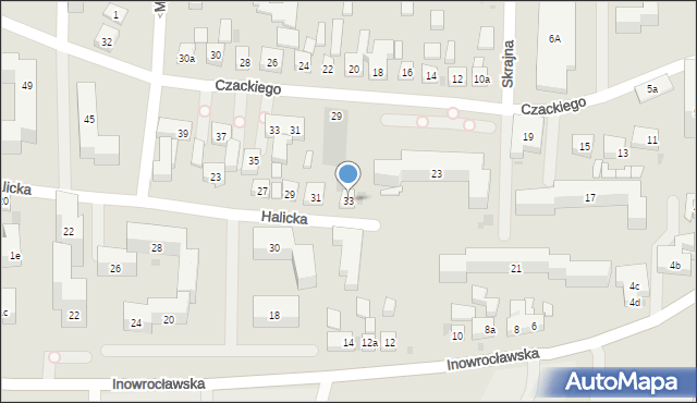 Bydgoszcz, Halicka, 33, mapa Bydgoszczy