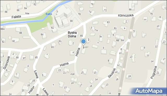 Bystra, Halna, 9, mapa Bystra