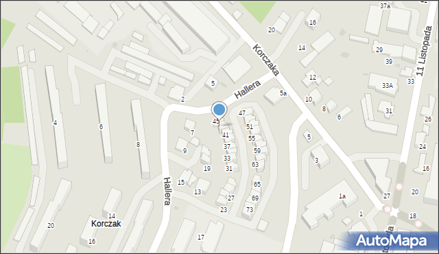 Gorlice, Hallera Józefa, gen., 43, mapa Gorlic