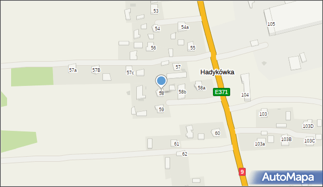 Hadykówka, Hadykówka, 58, mapa Hadykówka