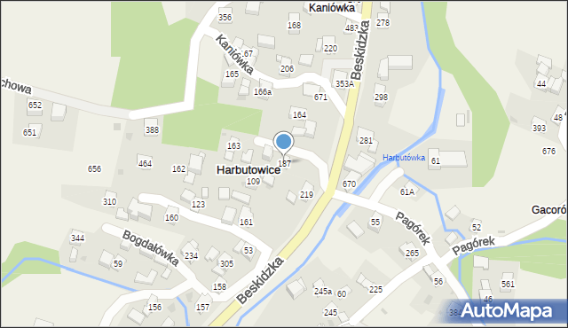 Harbutowice, Harbutowice, 187, mapa Harbutowice
