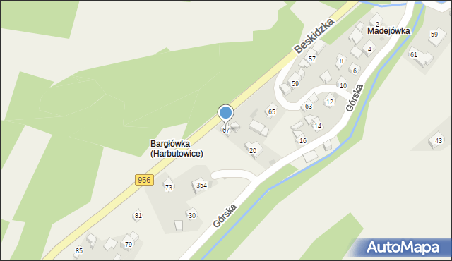 Harbutowice, Harbutowice, 282, mapa Harbutowice