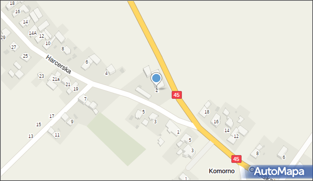 Komorno, Harcerska, 2, mapa Komorno