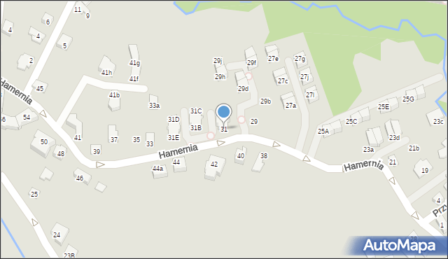 Kraków, Hamernia, 31, mapa Krakowa