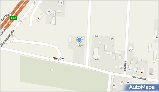 Niegów, Handlowa, 36, mapa Niegów