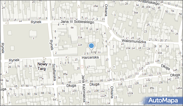 Nowy Targ, Harcerska, 7, mapa Nowego Targu