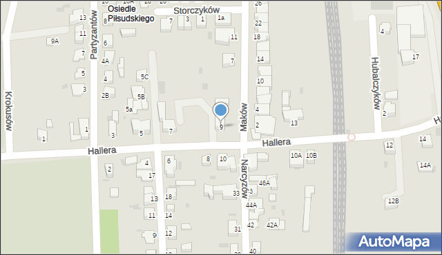 Pszczyna, Hallera Józefa, gen., 9, mapa Pszczyny