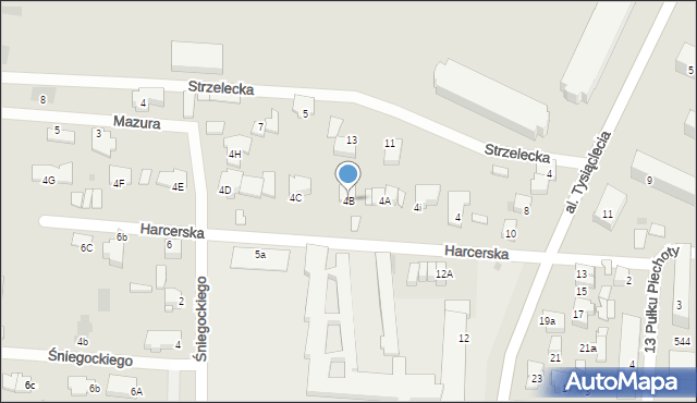 Pułtusk, Harcerska, 4B, mapa Pułtusk