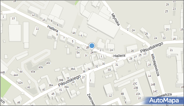 Rawicz, Hallera Józefa, gen., 1A, mapa Rawicz