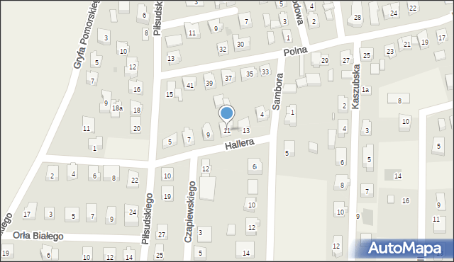Sierakowice, Hallera Józefa, gen., 11, mapa Sierakowice