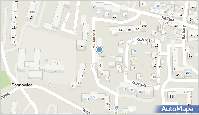 Sosnowiec, Harcerska, 4, mapa Sosnowca