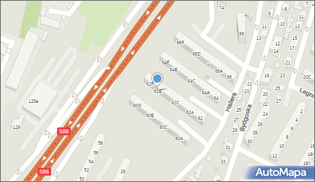 Sosnowiec, Hallera Józefa, gen., 62E, mapa Sosnowca
