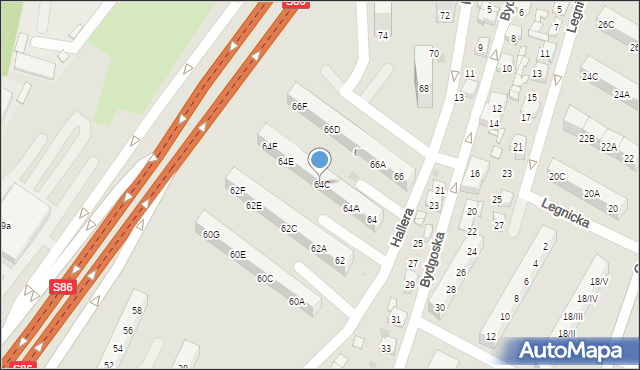 Sosnowiec, Hallera Józefa, gen., 64C, mapa Sosnowca