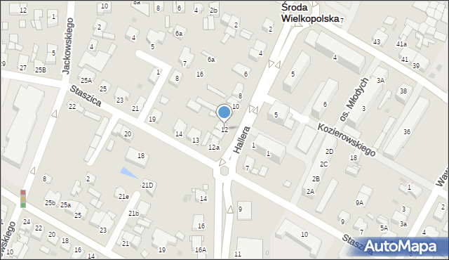 Środa Wielkopolska, Hallera Józefa, gen., 12, mapa Środa Wielkopolska