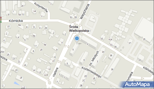 Środa Wielkopolska, Hallera Józefa, gen., 5, mapa Środa Wielkopolska