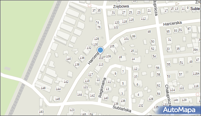 Tychy, Harcerska, 111, mapa Tychów