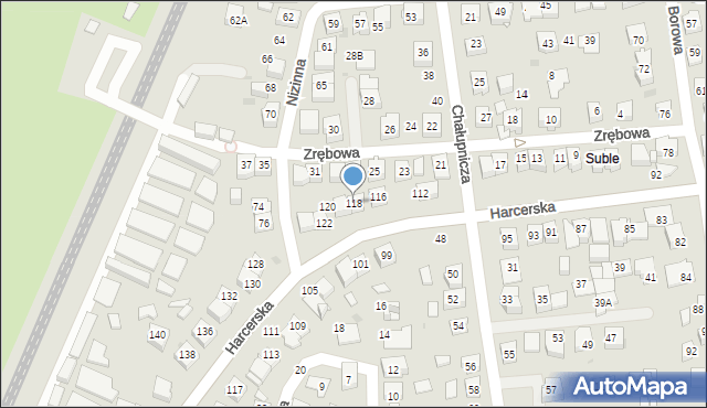 Tychy, Harcerska, 118, mapa Tychów