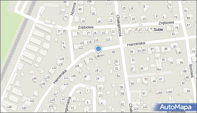 Tychy, Harcerska, 99, mapa Tychów