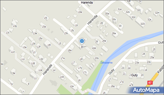 Zakopane, Harenda, 20, mapa Zakopanego