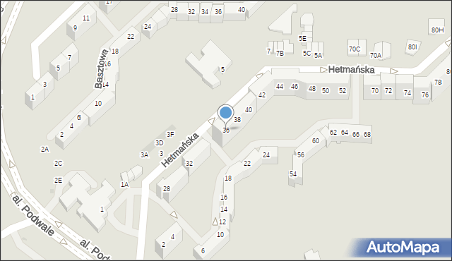 Wałbrzych, Hetmańska, 36, mapa Wałbrzycha