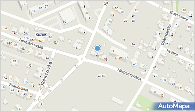 Wrocław, Hermanowska, 53, mapa Wrocławia