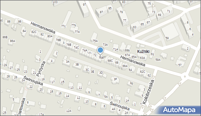 Wrocław, Hermanowska, 70A, mapa Wrocławia