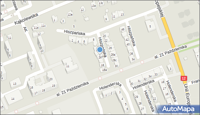 Leszno, Hiszpańska, 14, mapa Leszno