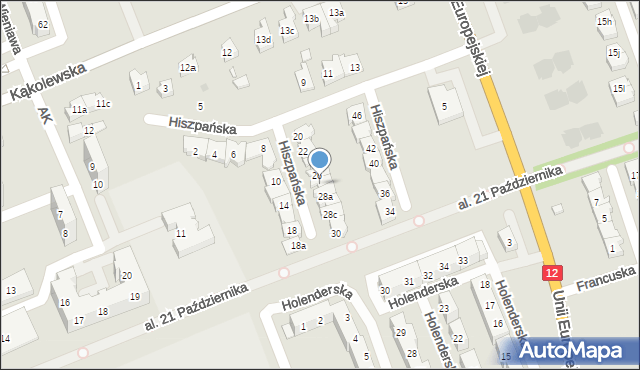 Leszno, Hiszpańska, 28, mapa Leszno