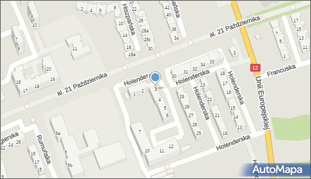 Leszno, Holenderska, 3, mapa Leszno