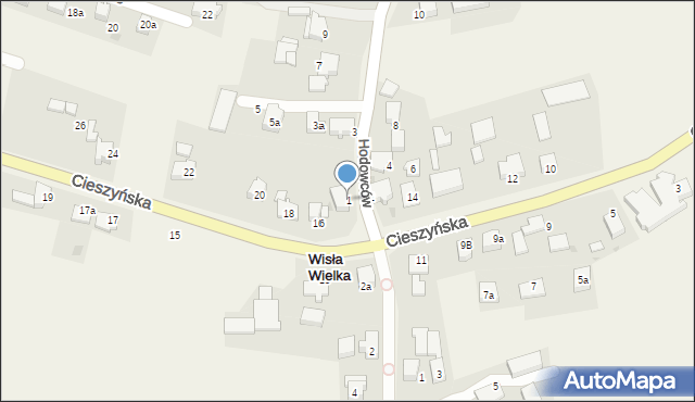 Wisła Wielka, Hodowców, 1, mapa Wisła Wielka