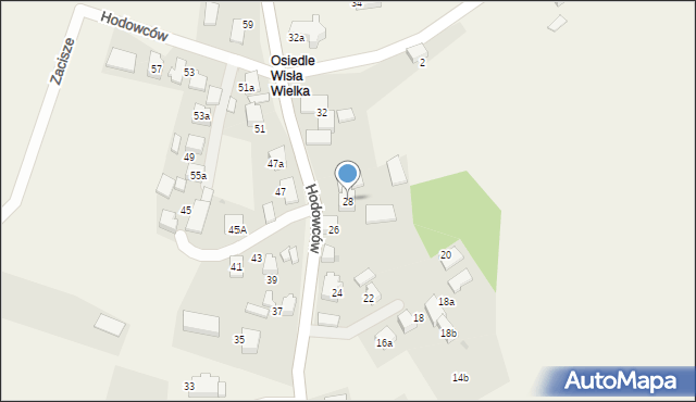 Wisła Wielka, Hodowców, 28, mapa Wisła Wielka