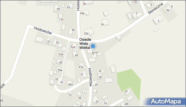 Wisła Wielka, Hodowców, 32, mapa Wisła Wielka