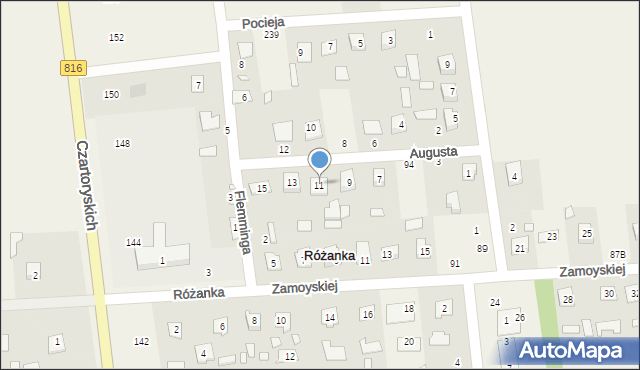 Różanka, hr. Augusta, 11, mapa Różanka