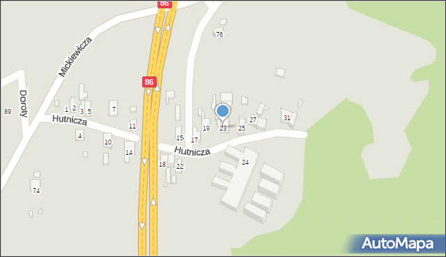 Będzin, Hutnicza, 23, mapa Będzin