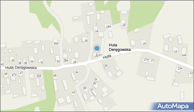 Huta Deręgowska, Huta Deręgowska, 20, mapa Huta Deręgowska