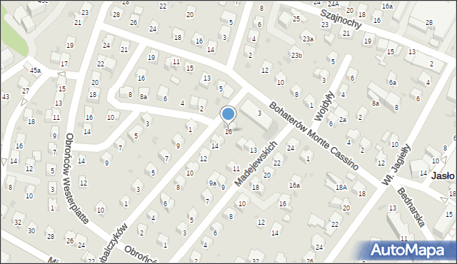 Jasło, Hubalczyków, 16, mapa Jasła
