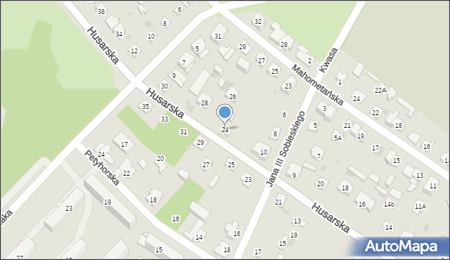 Kielce, Husarska, 24, mapa Kielc