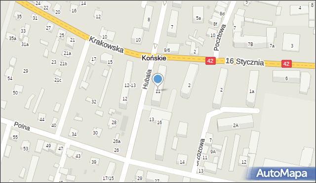 Końskie, Hubala Henryka, mjr., 11, mapa Końskie