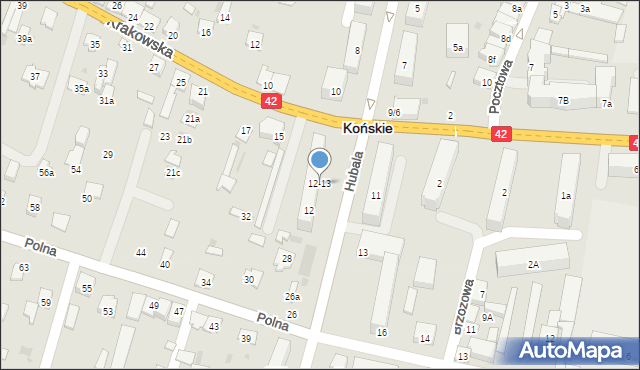 Końskie, Hubala Henryka, mjr., 12-13, mapa Końskie