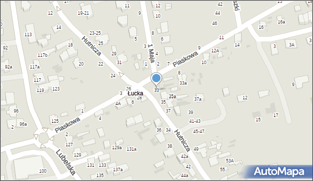 Lubartów, Hutnicza, 33, mapa Lubartów