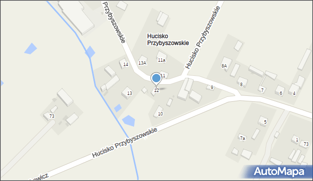 Przybyszów, Hucisko Przybyszowskie, 12, mapa Przybyszów