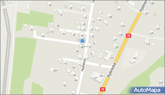 Radlin, Hutnicza, 64, mapa Radlin