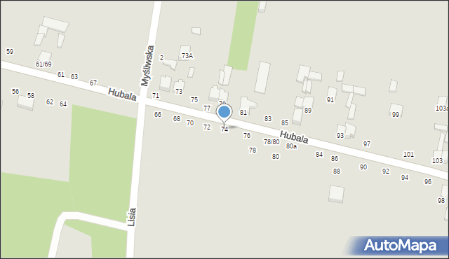 Tomaszów Mazowiecki, Hubala Henryka, mjr., 74, mapa Tomaszów Mazowiecki