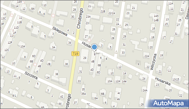 Warszawa, Husarska, 4, mapa Warszawy