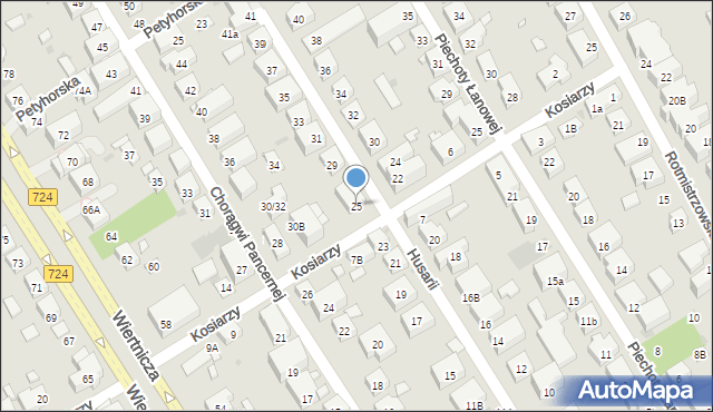 Warszawa, Husarii, 25, mapa Warszawy